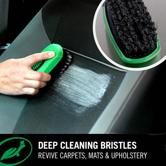 Fresh Clean Upholstery Reviver infographic showcasing deep cleaning bristles