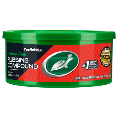 Turtle Wax Heavy Duty Rubbing Compound in a 298g green tub. Formulated for removing oxidation and stubborn stains. Paint transfer removal. Turtle Wax Heavy Duty Rubbing Compound in a 298g green tub. Formulated for removing oxidation and stubborn stains. Paint transfer removal.