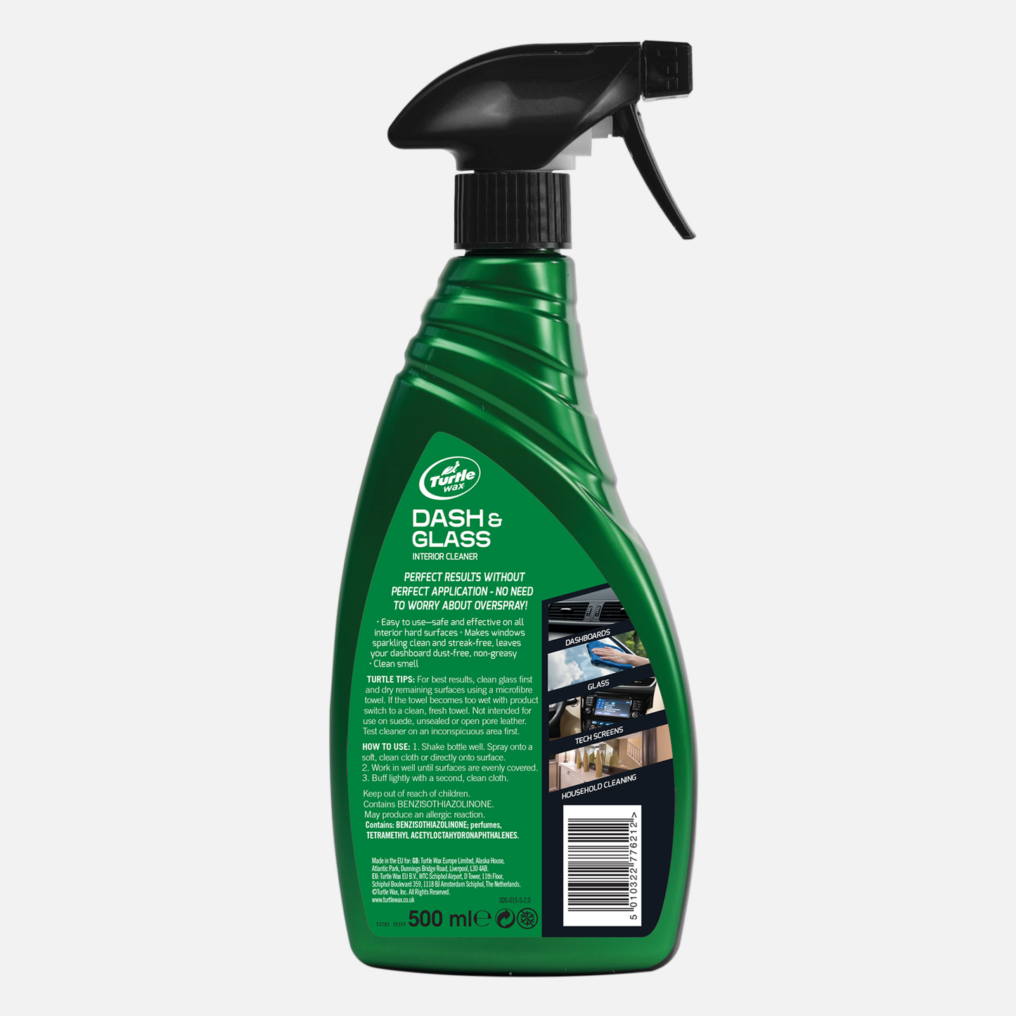 Turtle Wax interior cleaner spray for car dashboards, glass and tech screens. 500ml bottle.