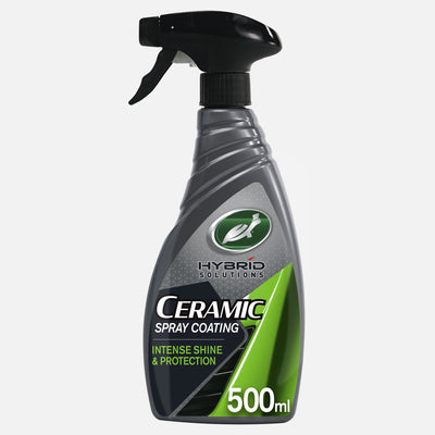 Turtle Wax Hybrid Solutions ceramic coating spray. Grey bottle with black spray trigger. For car shine and protection. Turtle Wax Hybrid Solutions ceramic coating spray. Grey bottle with black spray trigger. For car shine and protection.