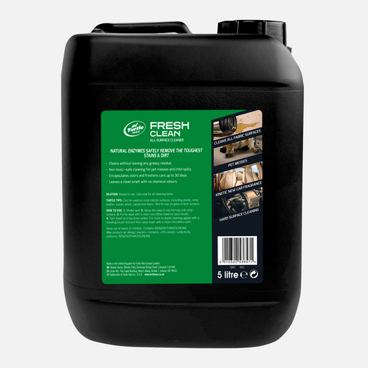 Turtle Wax Fresh Clean 5L: Multi-surface cleaner. Natural enzymes remove tough stains. Ideal for fabric, pet messes, & car interiors.