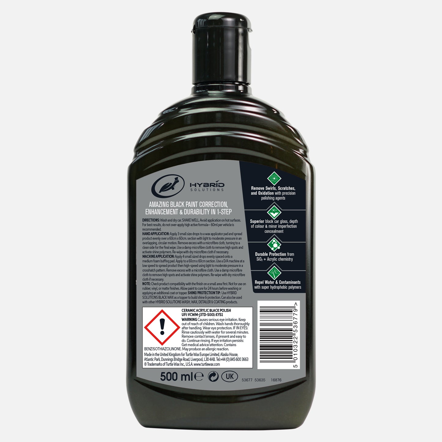Bottle of automotive paint correction product with label on a white
