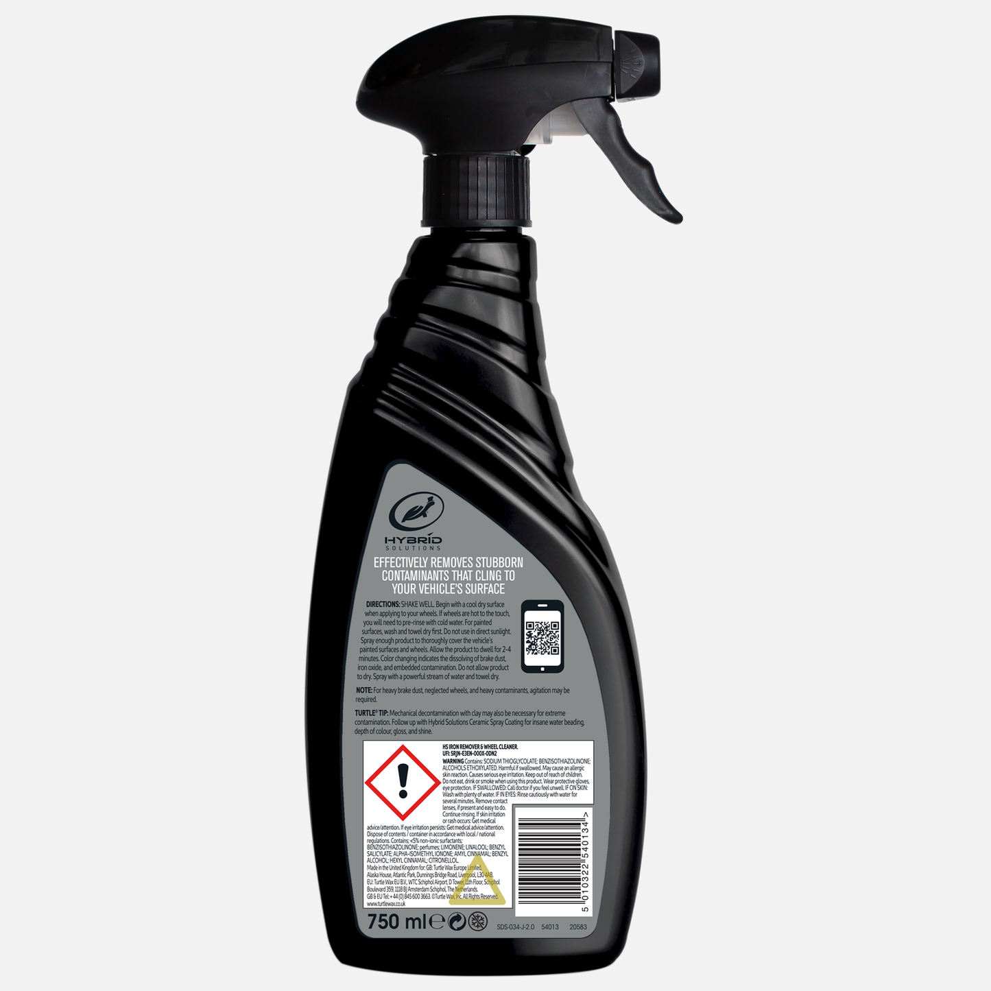 Black spray bottle with label on a white background