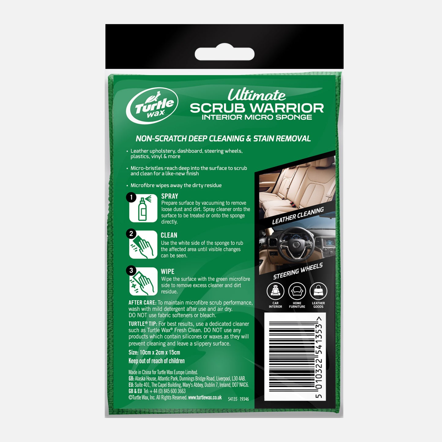 Turtle Wax Ultimate Scrub Warrior micro sponge for car interior cleaning. Non-scratch stain removal for leather, dashboards and more.