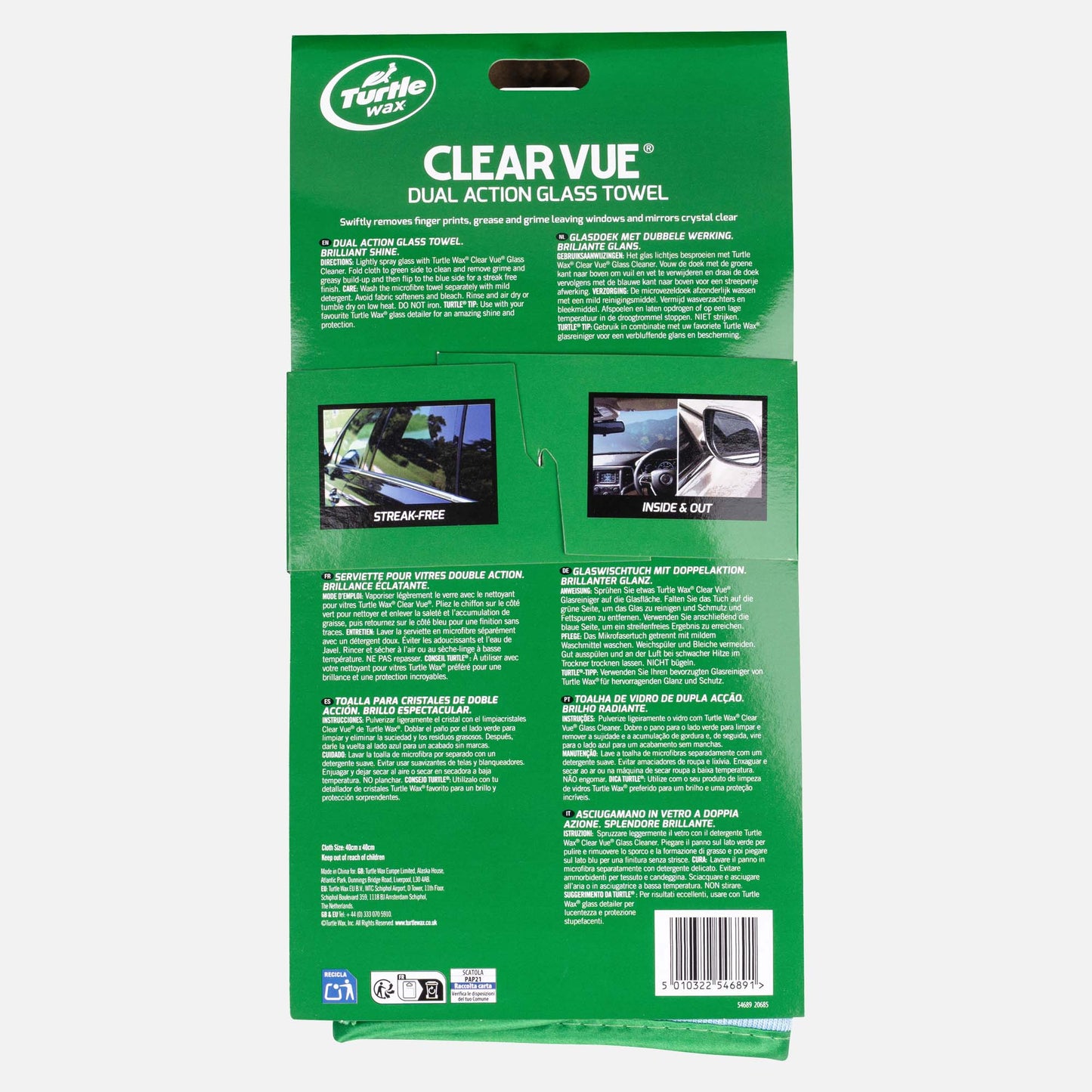 Clear Vue Dual Action Glass Towel back of packaging