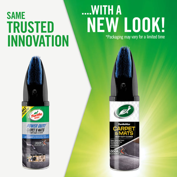 Turtle Wax carpet & mats heavy-duty cleaner with applicator brush. Deep cleaning foam with odour neutralisers for your car.