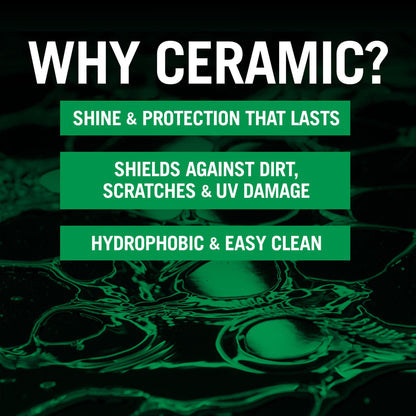Ceramic car care explained: shine that lasts, shielding against dirt, scratches and UV damage. Hydrophobic for easy cleaning.