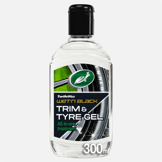 Turtle Wax Wet'n Black Trim & Tyre Gel 300ml. See the Turtle Wax logo. For a deep shine and UV protection.  Perfect for car detailing.
