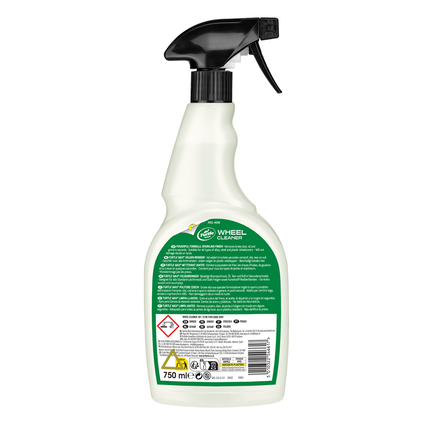 Spray bottle with a green label on a white background