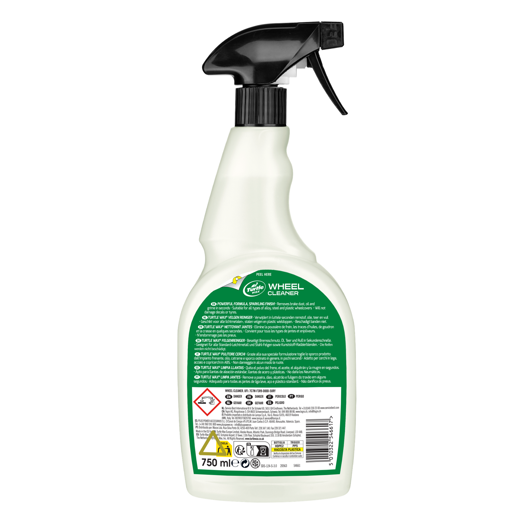 Spray bottle with a green label on a white background