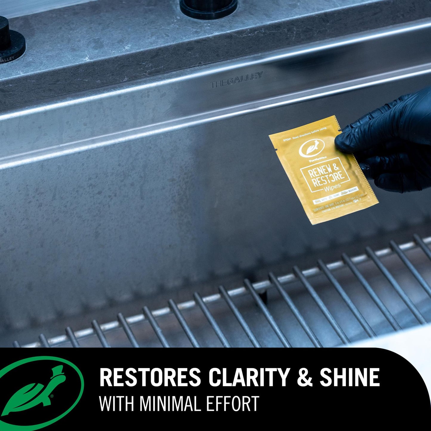 Turtle Wax Renew & Restore Wipes infographic restores clarity and shine with minimal effort. 