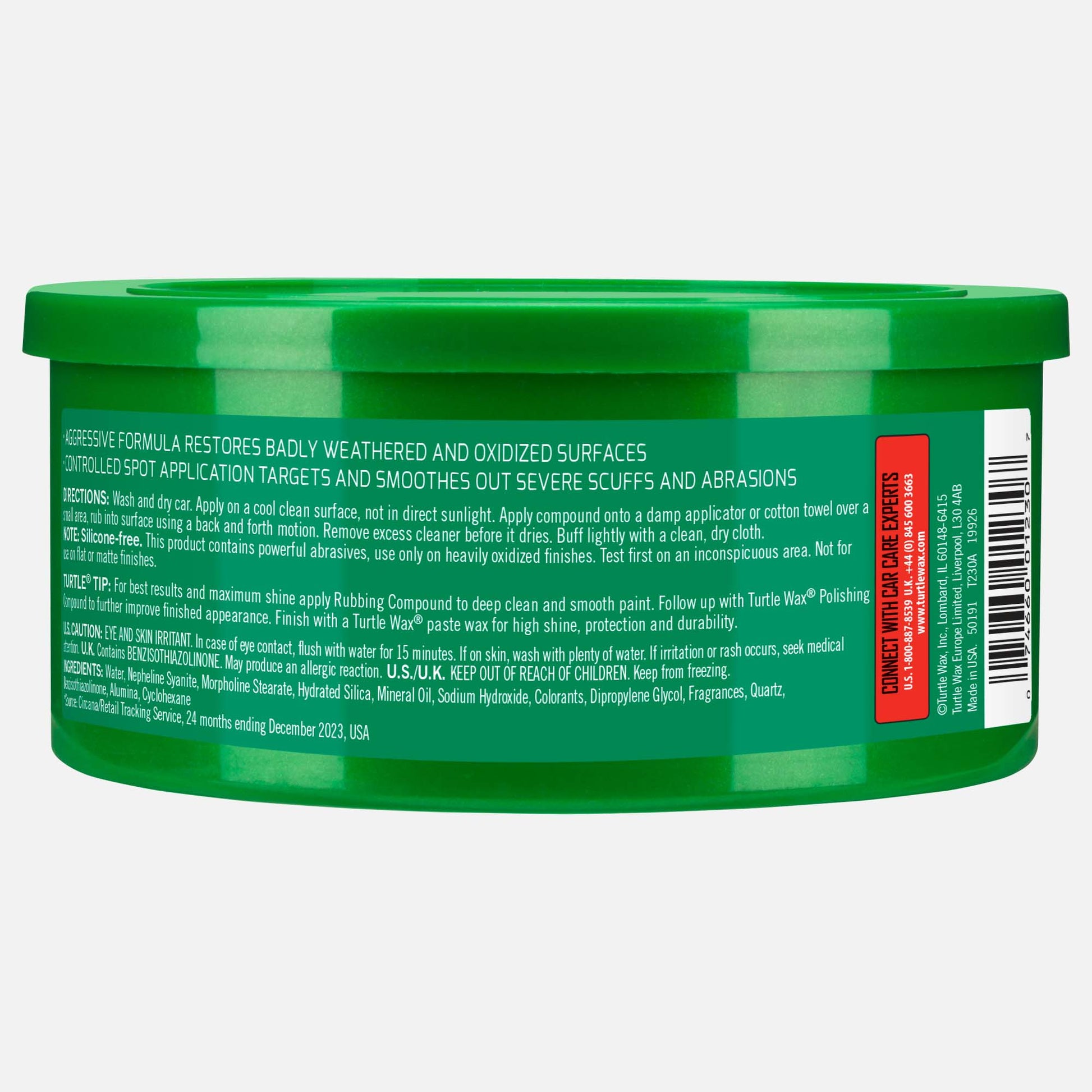 Turtle Wax Rubbing Compound, heavy-duty cleaner. Restores weathered surfaces, targets scuffs & abrasions. 298g tub. Ideal for car detailing.
