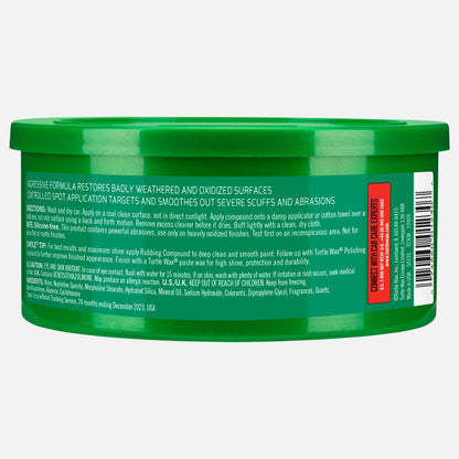 Turtle Wax Rubbing Compound, heavy-duty cleaner. Restores weathered surfaces, targets scuffs & abrasions. 298g tub. Ideal for car detailing.