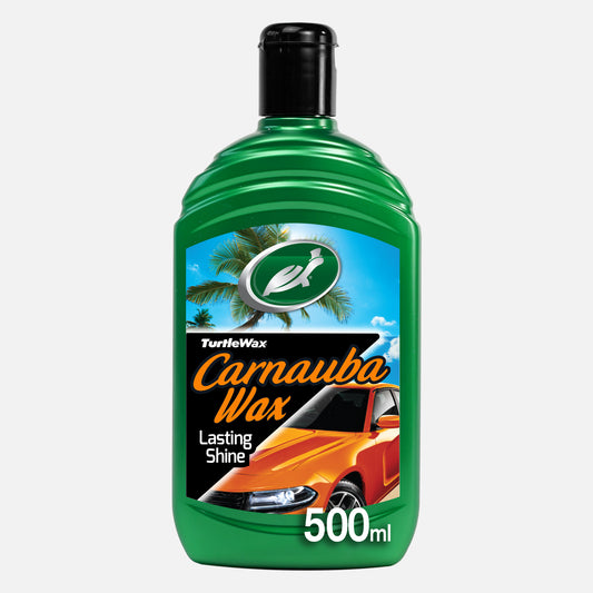 Turtle Wax Carnauba, a 500ml car wax in green bottle. Easy application for a long-lasting shine, detailing and protection.