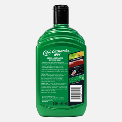 Turtle Wax Carnauba Wax offers a showroom shine! This 500ml liquid gives a durable, deep gloss finish. It's easy to apply and enriched with Carnauba.
