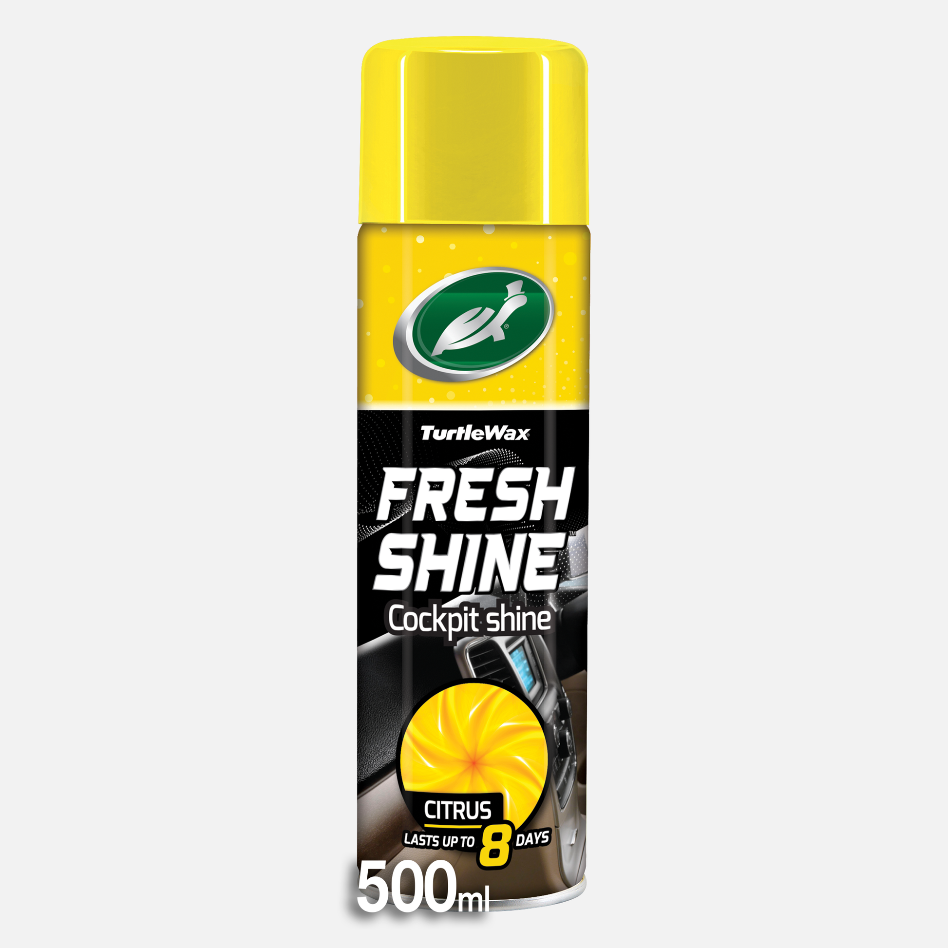 Turtle Wax Fresh Shine 500ml citrus car interior cockpit cleaner with 8 day air freshener.