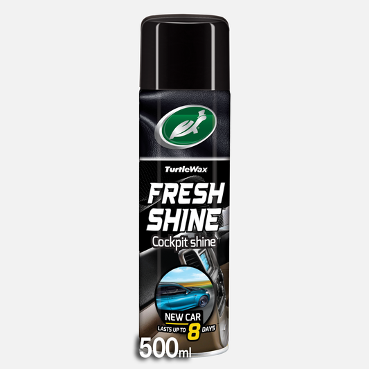 Turtle Wax Fresh Shine cockpit detailer, for a clean finish. Air freshener lasts up to 8 days, for that new car smell.
