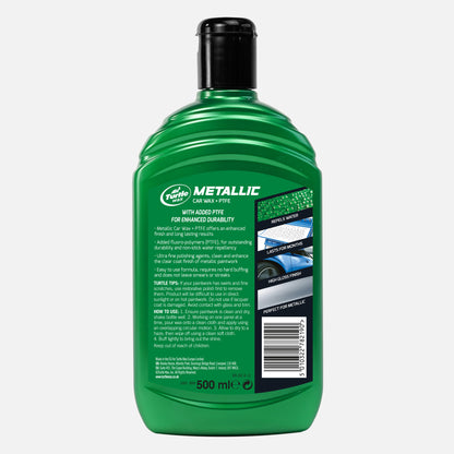 Turtle Wax Metallic Car Wax + PTFE (500ml). Car care product for enhanced durability, water repellency and high gloss finish.