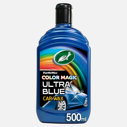 Turtle Wax Color Magic Ultra Blue. Car wax bottle, 500ml. Cleans, shines & restores with one application. Perfect for a glossy car finish.
