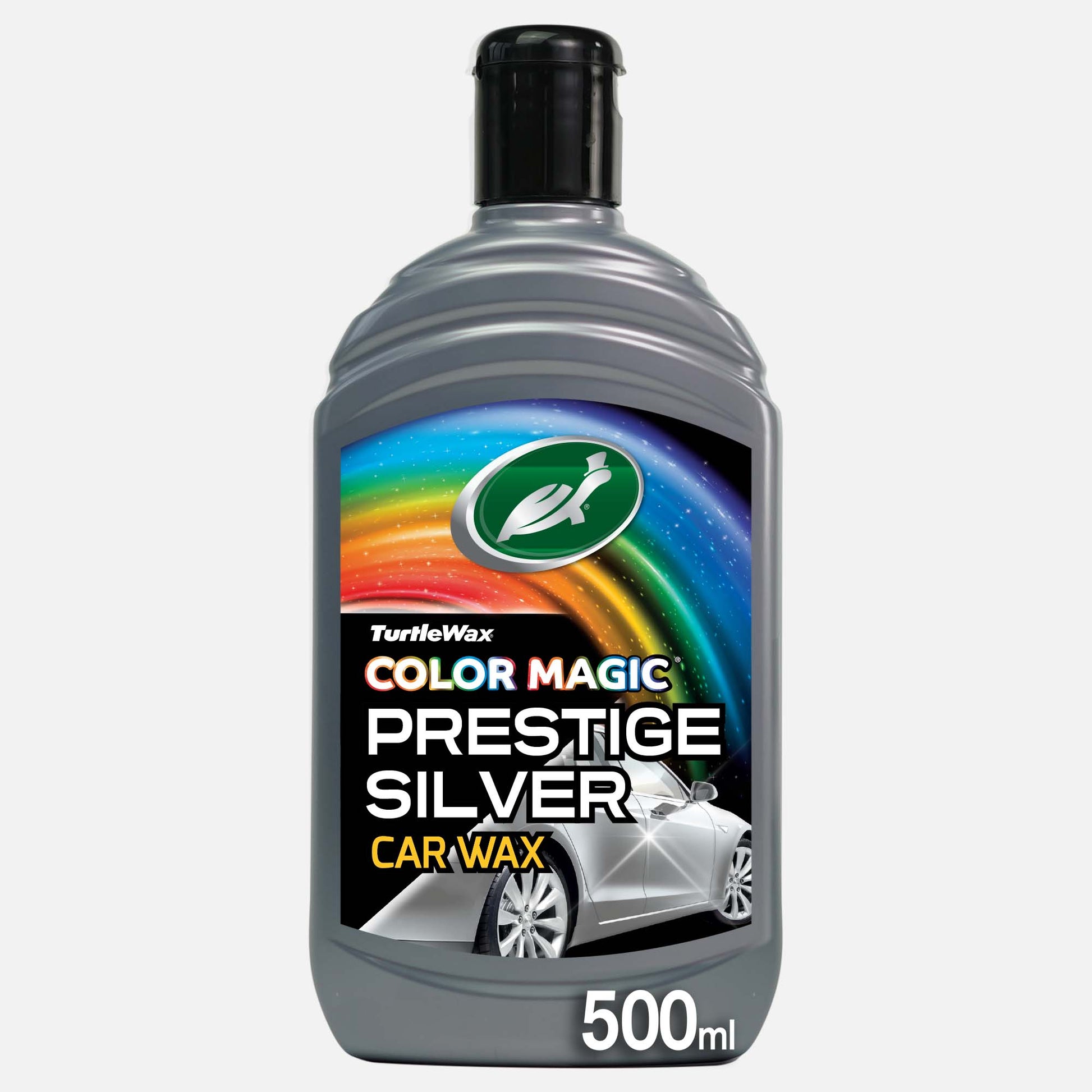 Turtle Wax Color Magic Prestige Silver car wax bottle, 500ml. Silver car detailing product.