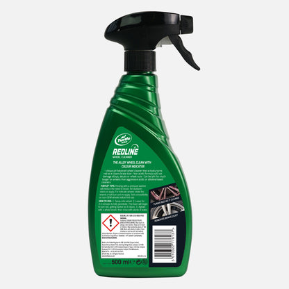 Turtle Wax Redline wheel cleaner. Colour indicator turns red as it removes brake dust. For alloy wheels. 500ml bottle with trigger spray.
