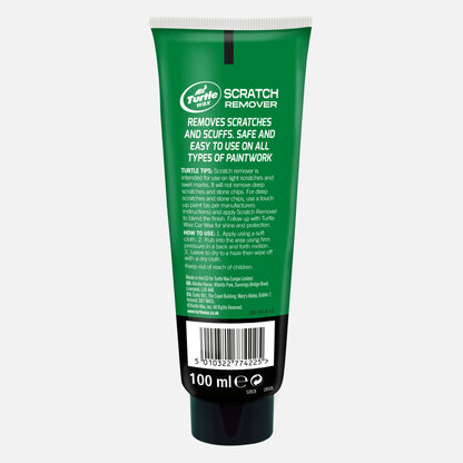 Turtle Wax Scratch Remover 100ml in a green tube. Designed to remove scratches & scuffs from car paintwork easily.
