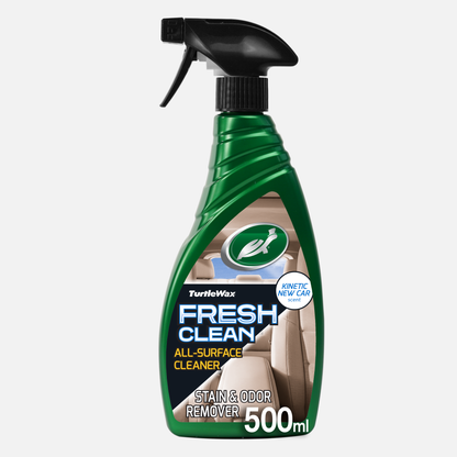 Turtle Wax Fresh Clean: All-surface interior car cleaner for stain and odour removal.  Enzyme powered with Kinetic New Car scent.
