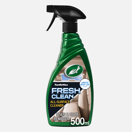 Turtle Wax Fresh Clean: All-surface interior car cleaner for stain and odour removal.  Enzyme powered with Kinetic New Car scent.
