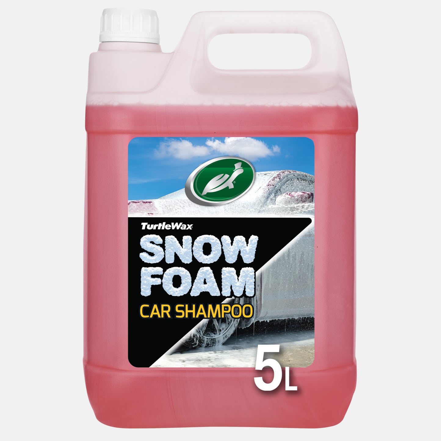 Turtle Wax Snow Foam Shampoo, 5L. Concentrated, cherry-scented formula cleans your car leaving a long-lasting foam blanket. Hand or cannon use.
