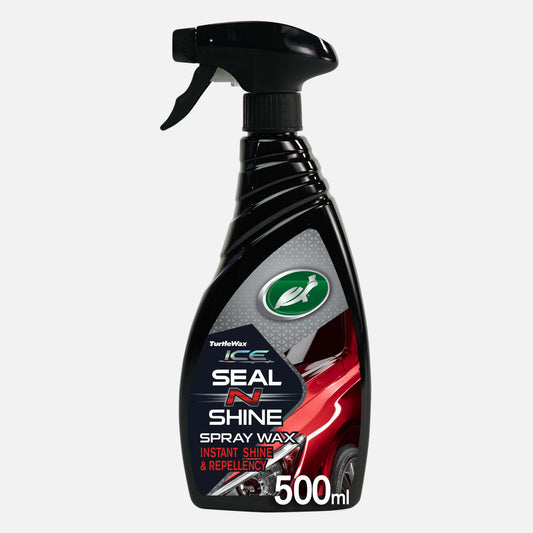 Turtle Wax Seal N Shine: black 500ml bottle with spray nozzle. Car cleaning product with premium carnauba wax, delivers water beading.