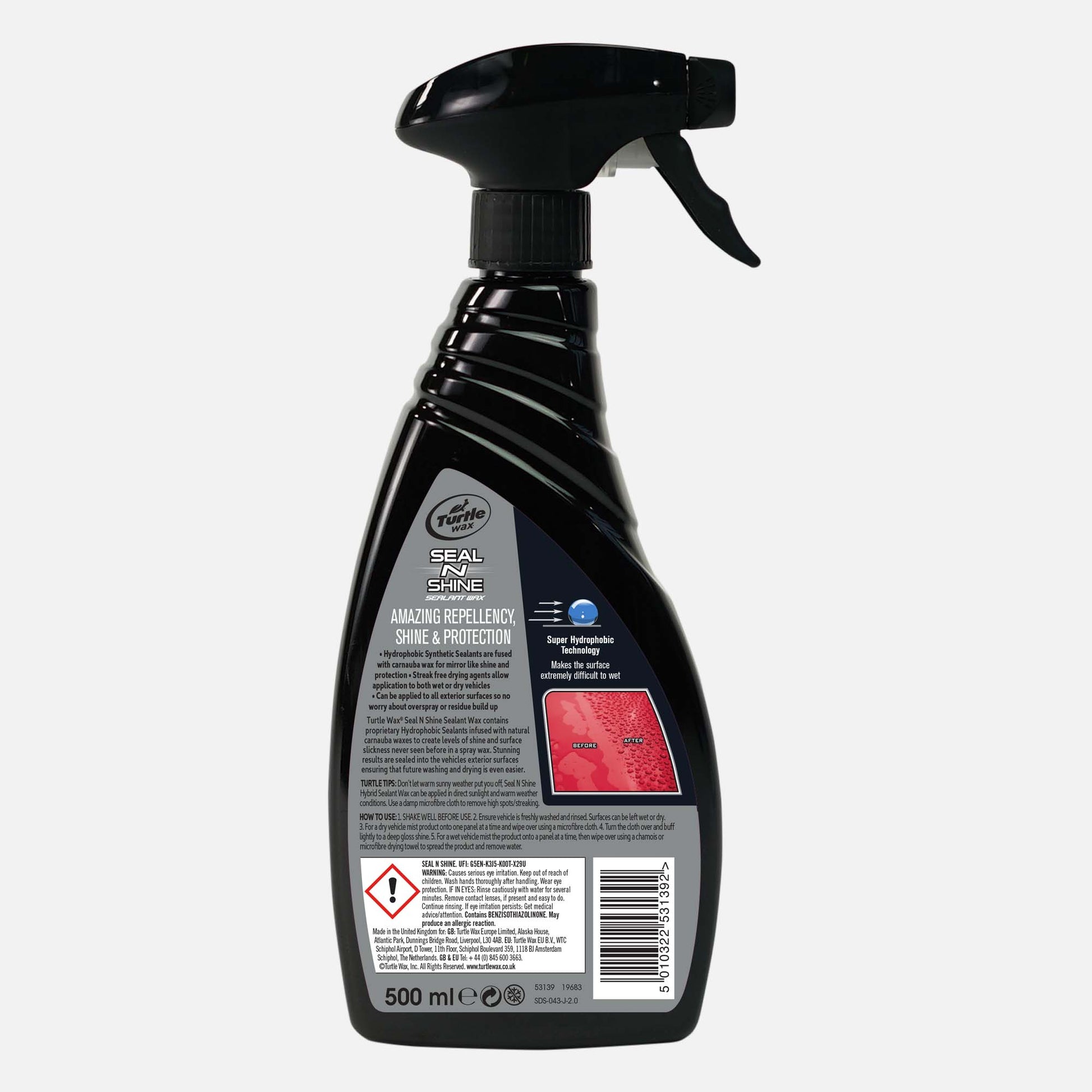 Turtle Wax Seal N Shine 500ml. Car sealant wax for amazing repellency, shine and protection. Super hydrophobic formula. UK product.
