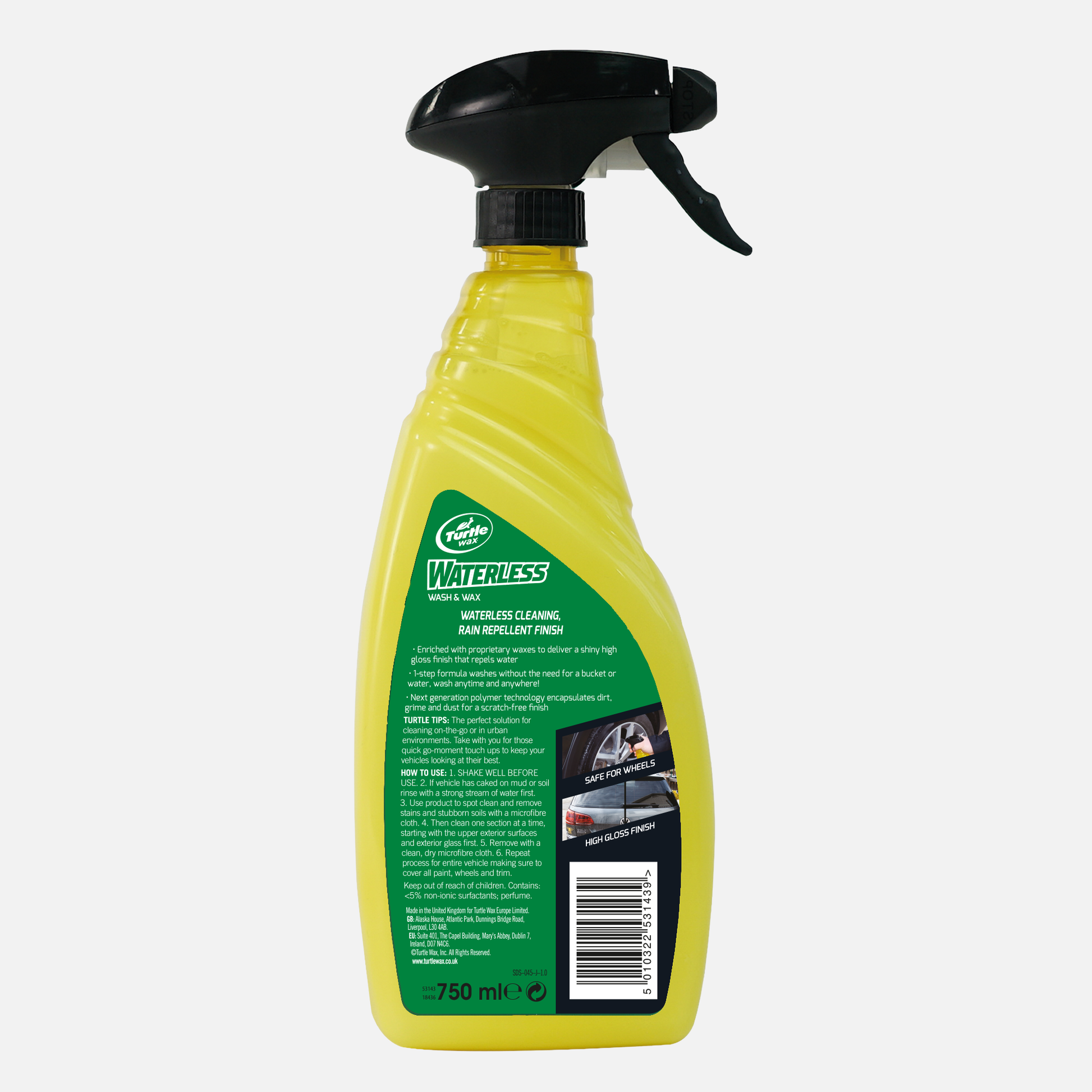 Turtle Wax Waterless Wash & Wax 750ml. Car detailing spray for a waterless clean, brilliant shine and rain repellent finish.