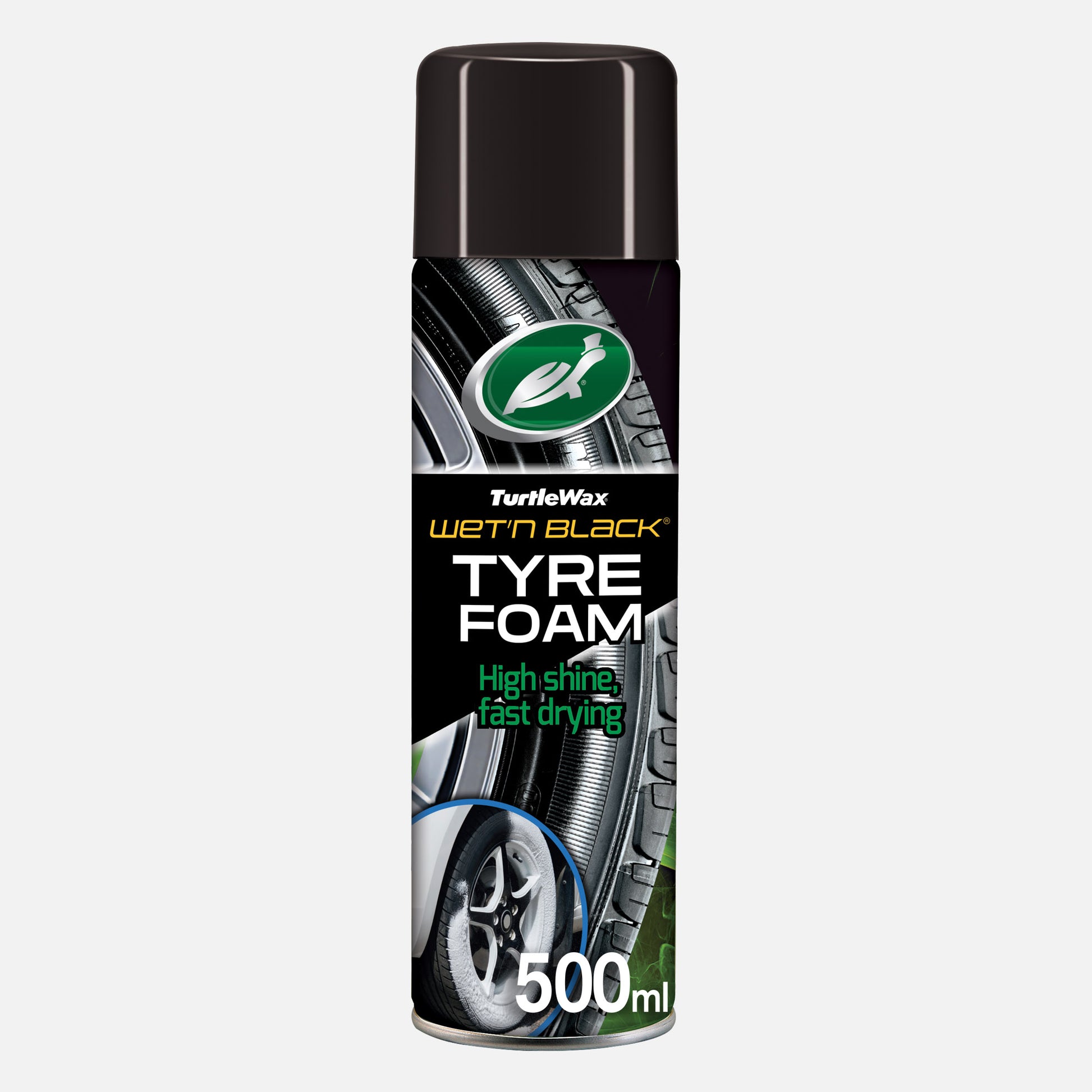 Turtle Wax Wet'n Black Tyre Foam offers a glossy, clean look. Car care product with fast-drying formula and no sling effect.
