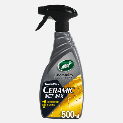 Turtle Wax Hybrid Solutions ceramic wet wax. Spray-on car detailing for amazing shine and protection. Easy to apply and leaves a glossy finish.