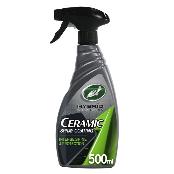 Turtle Wax Hybrid Solutions ceramic coating spray. Grey bottle with black spray trigger. For car shine and protection.