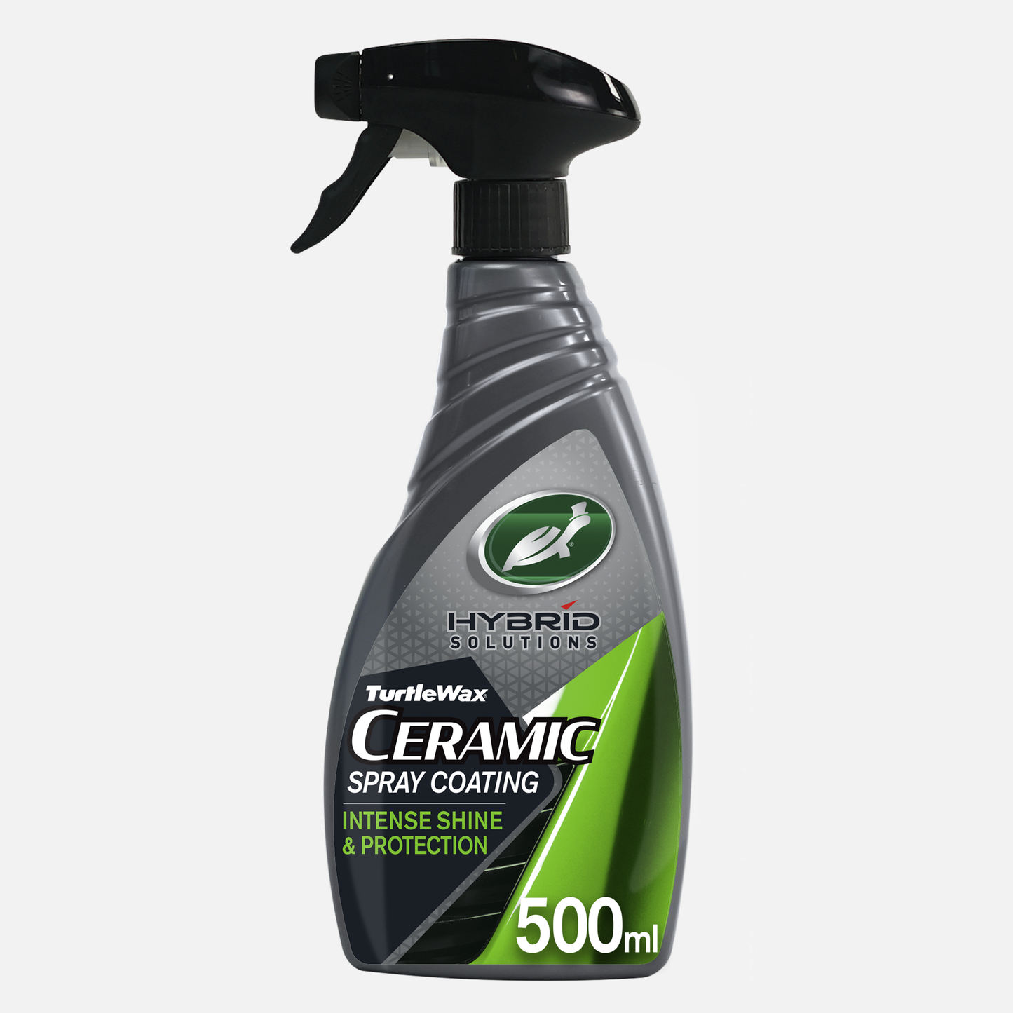 Turtle Wax Hybrid Solutions ceramic coating spray. Grey bottle with black spray trigger. For car shine and protection.