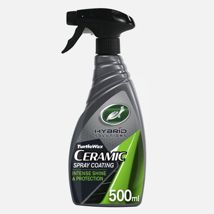 Turtle Wax Hybrid Solutions ceramic coating spray. Grey bottle with black spray trigger. For car shine and protection.