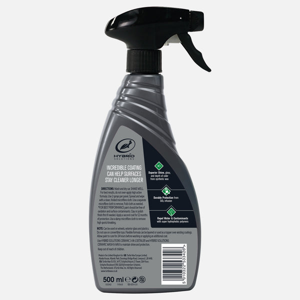 Turtle Wax Hybrid Solutions spray for vehicle surface protection. Durable coating for superior shine. 500ml bottle.