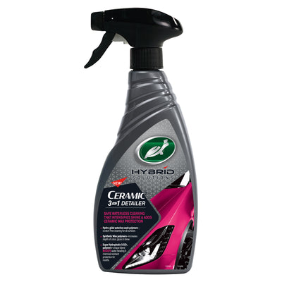 Turtle Wax Hybrid Solutions Ceramic 3-in-1 Detailer in a 500ml spray bottle. Car detailing product with ceramic wax protection.