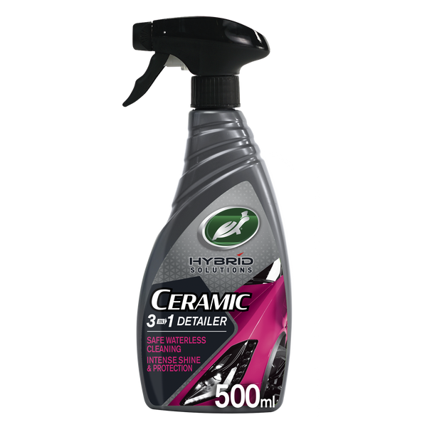 Turtle Wax Hybrid Solutions Ceramic 3-in-1 Detailer in a 500ml spray bottle. Car detailing product with ceramic wax protection.