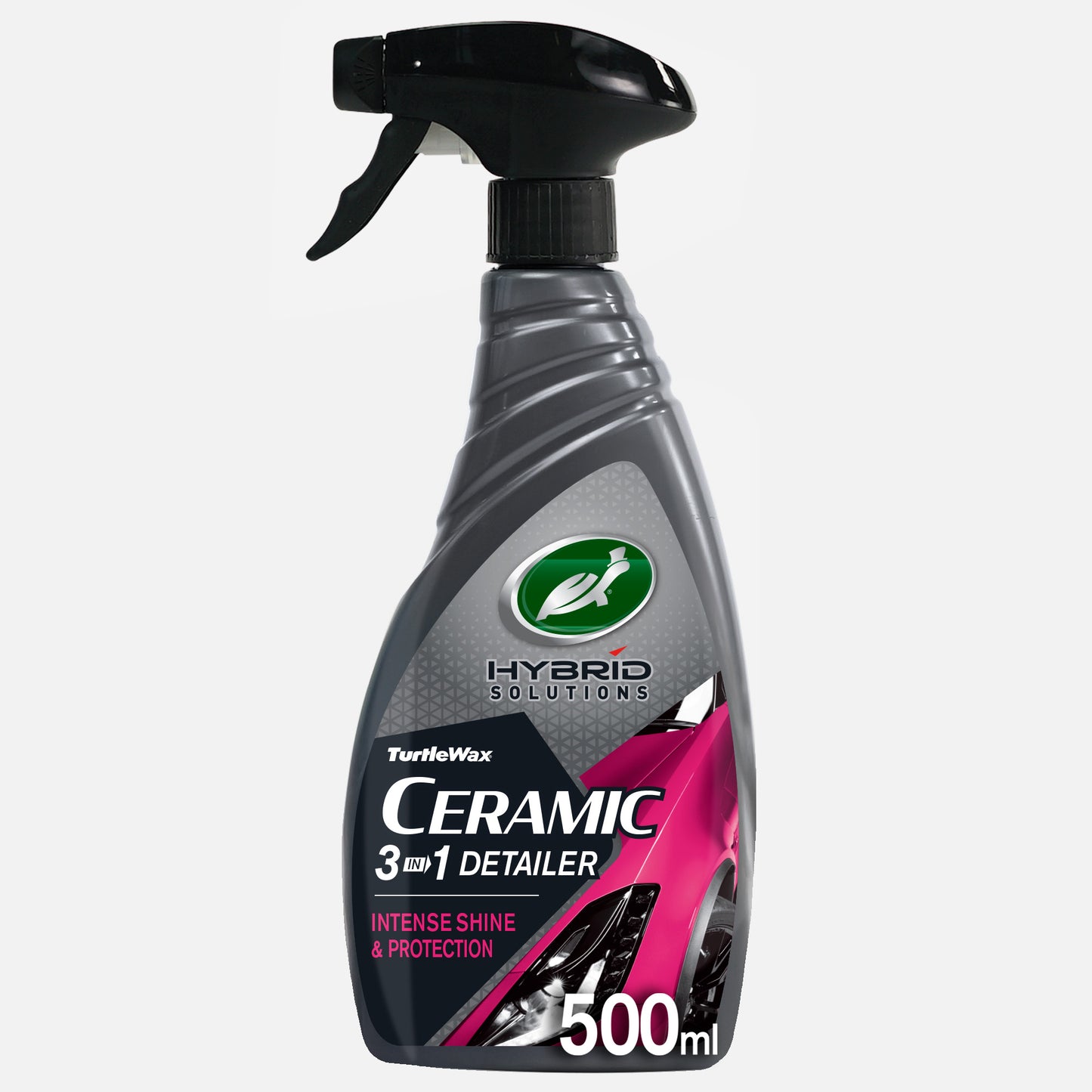 Turtle Wax Hybrid Solutions Ceramic 3-in-1 Detailer in a 500ml spray bottle. Car detailing product with ceramic wax protection.