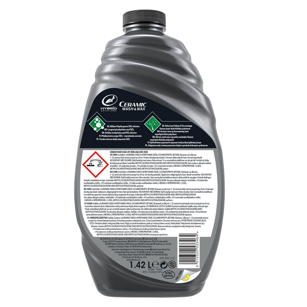 Gray bottle of car wash solution with label on a white background