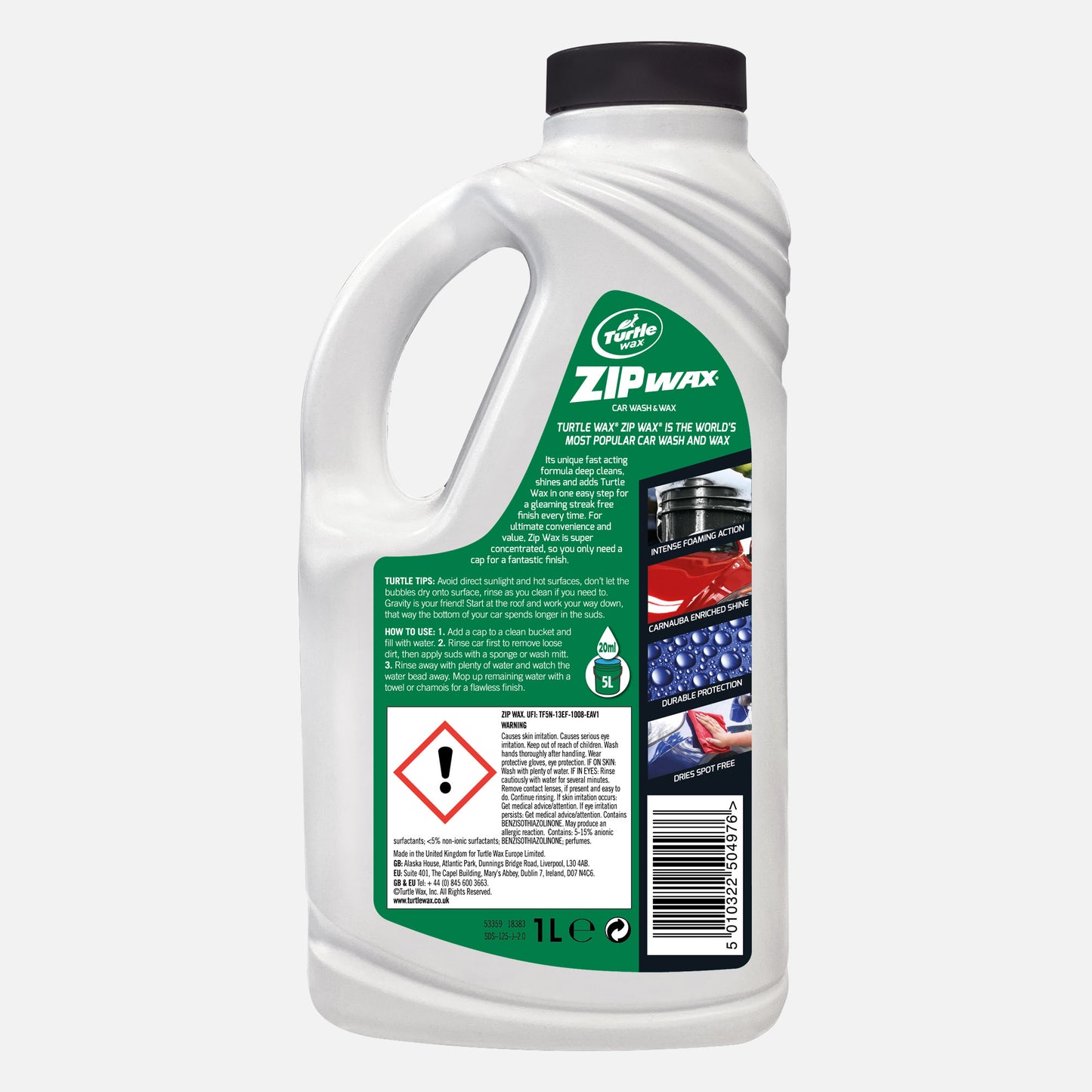 Turtle Wax Zip Wax (500ml). Car cleaning wash & wax formula. Cleans, shines, leaves a streak-free finish and spot-free finish.
