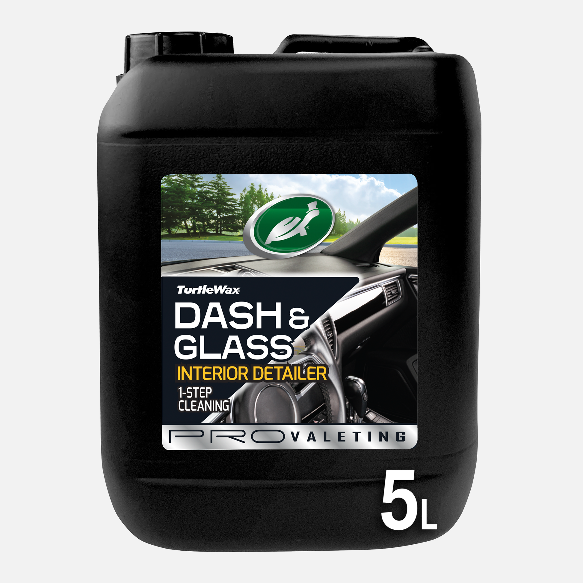 Turtle Wax Dash & Glass Interior Detailer, 5L. Quick and easy 1-step cleaning for car dashboards, glass, and tech screens. Streak-free finish.