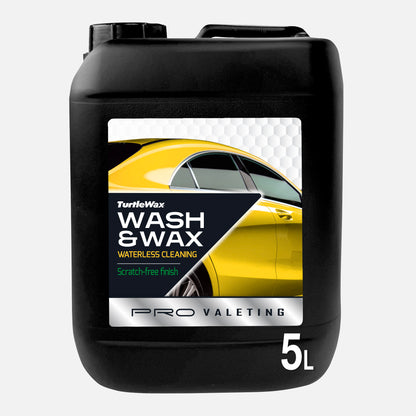 Turtle Wax 5L waterless wash & wax for valeting. Carnauba enriched, repels water, & cleans without water. Scratch-free finish.

