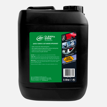 Turtle Wax Clean & Shine 5L. Waterless car detailing solution. Safe on paint, plastic, glass, wheels & chrome. UK-made.
