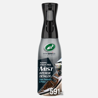 Turtle Wax Hybrid Solutions interior detailer mist in a spray bottle. Cleans and deodorises car surfaces.