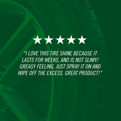Five-star rating with a positive review of hybrid solutions Graphene acrylic tyre shine on a green background