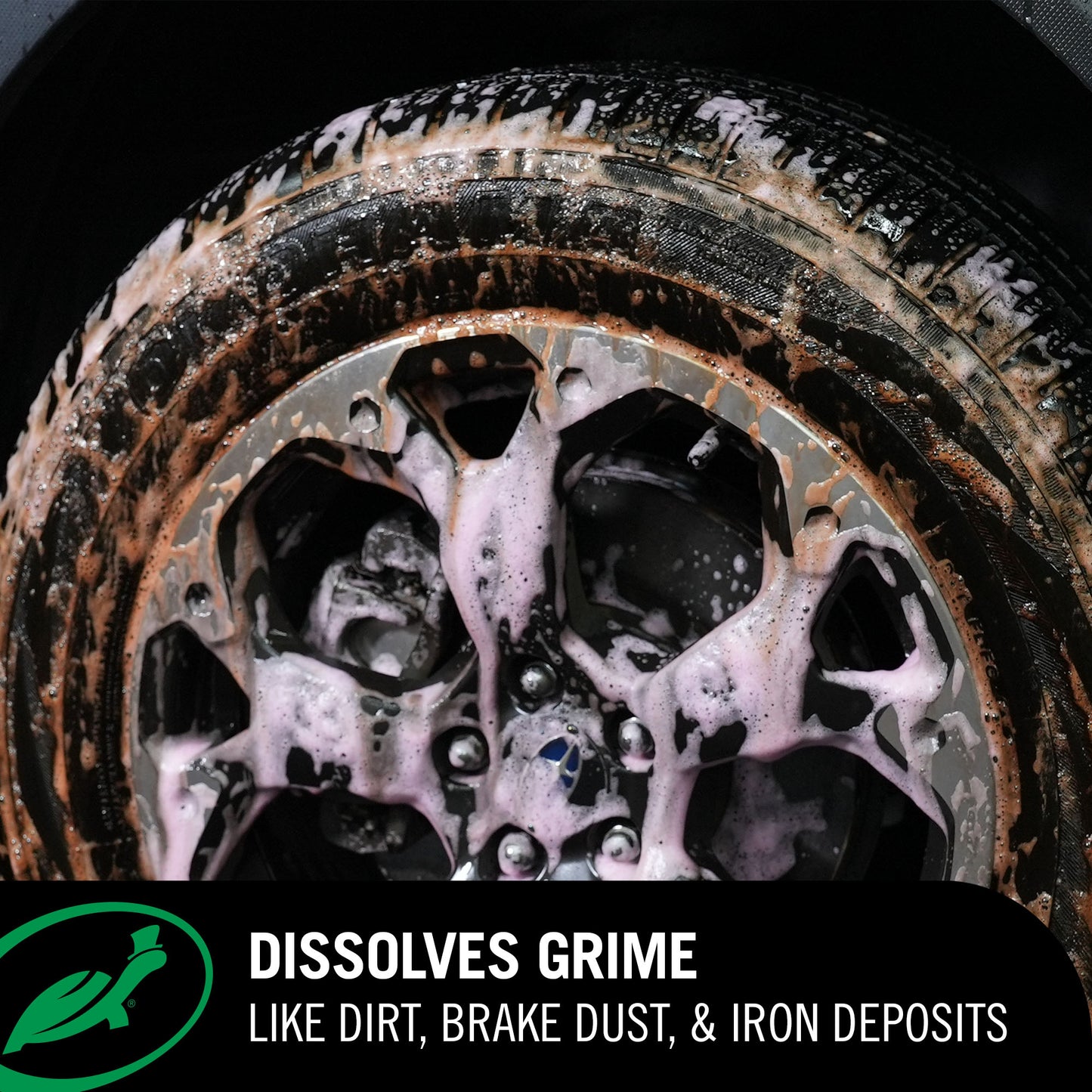 Hyperfoam Wheel and Tyre Cleaner dissolving dirt and grime on a car tyre
