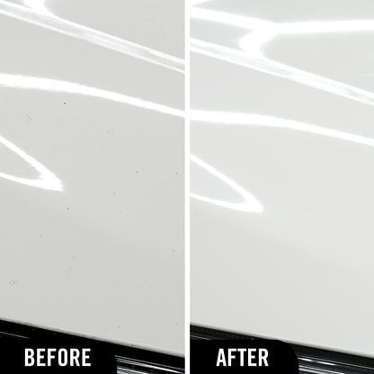 Before and after comparison of a car's paint finish following use of the hybrid solutions iron remover